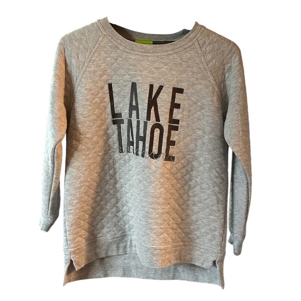 Valani Lake Tahoe Quilted Graphic Raglan Crewneck Sweatshirt Womens L Gray